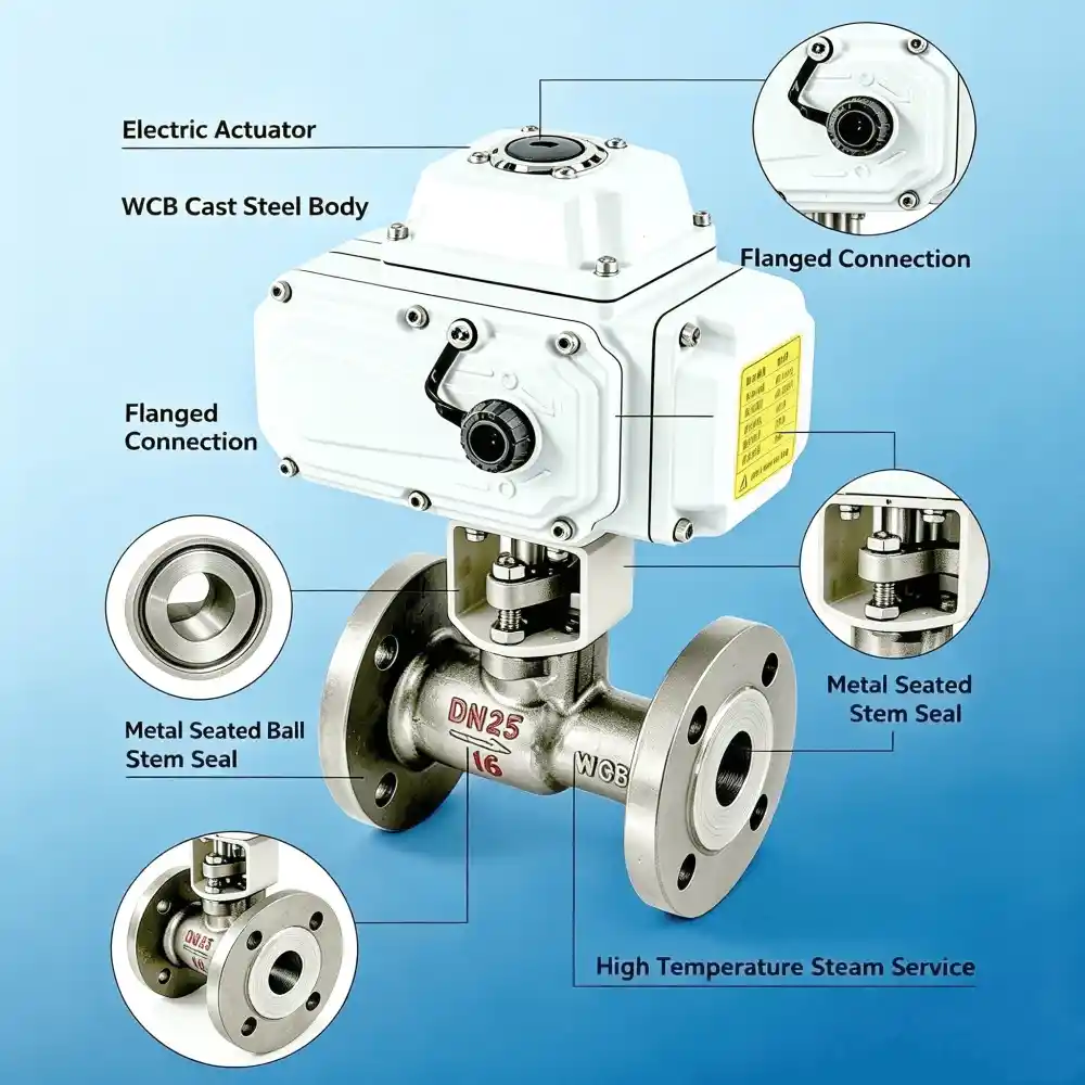 High temperature steam electric ball valve